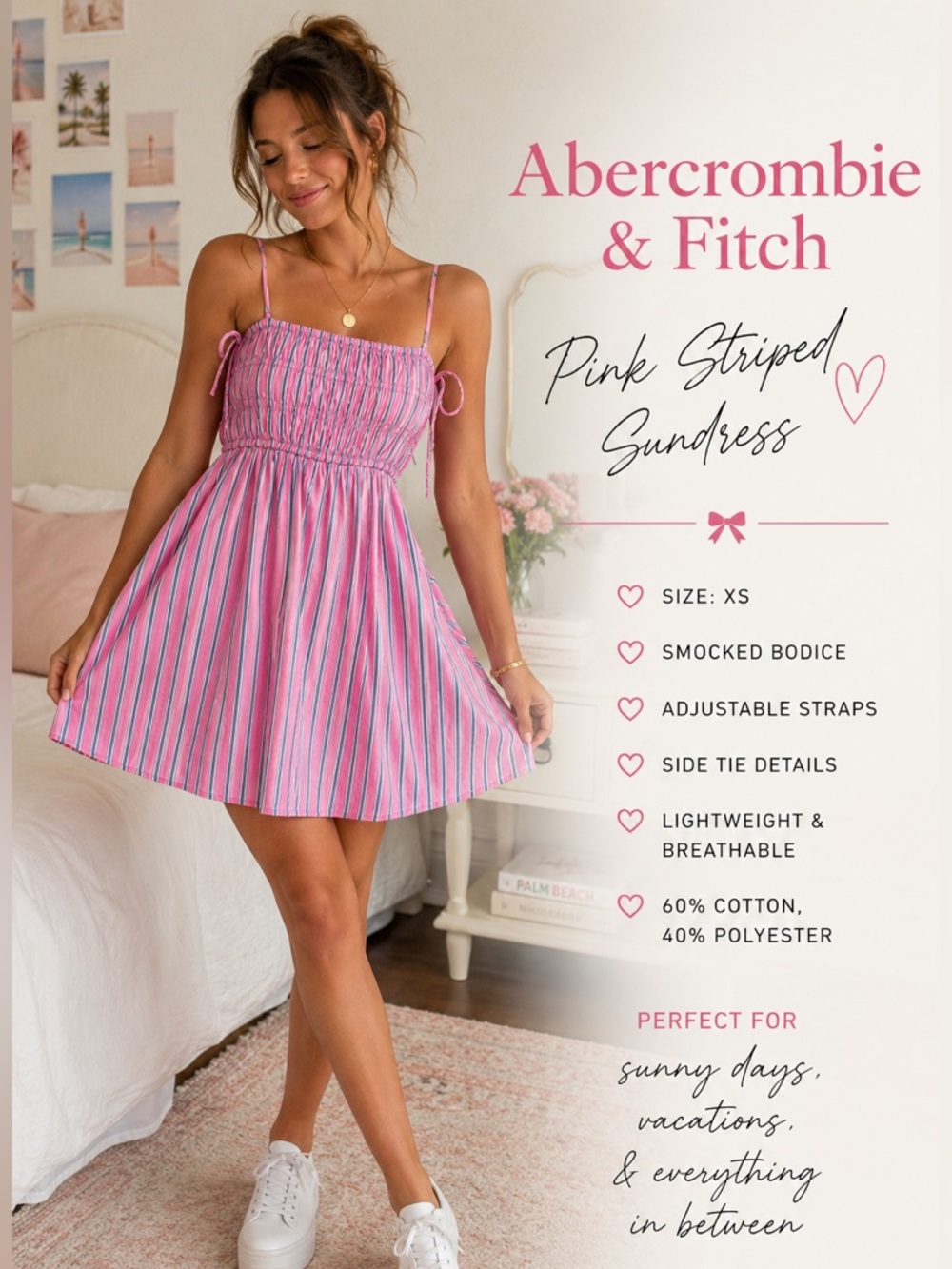 Abercrombie & Fitch Pink Striped Smocked Sundress | Size XS